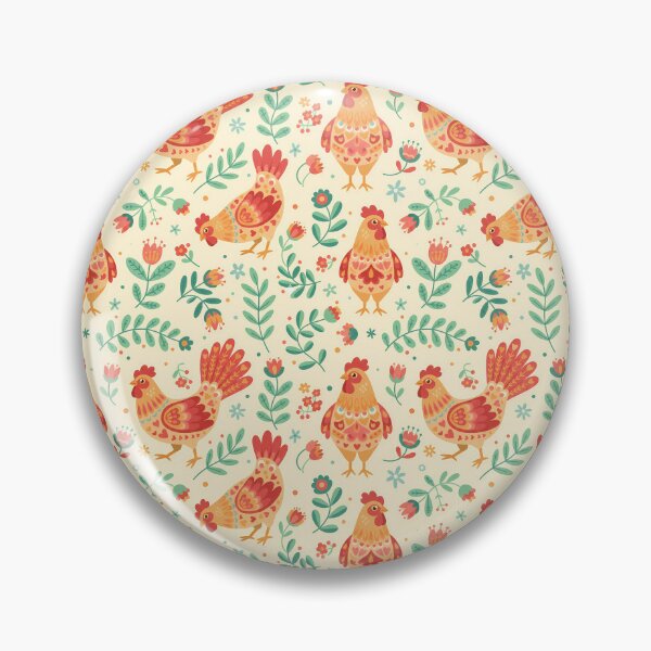 Item preview, Four Hens in Colourful Botanical Folk Art – Scandinavian Folk Art by heidiannemorris © designed and sold by FOLK ART FUSION by heidiannemorris.