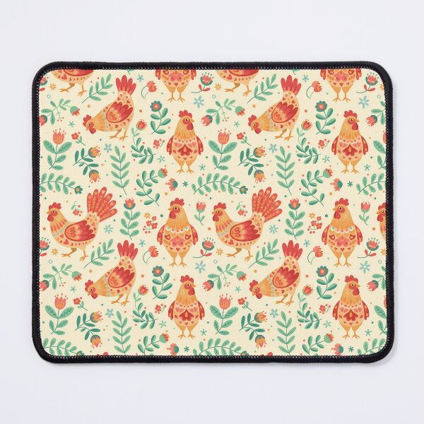 Item preview, Four Hens in Colourful Botanical Folk Art – Scandinavian Folk Art by heidiannemorris © designed and sold by FOLK ART FUSION by heidiannemorris.