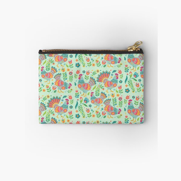 Aperçu de l'œuvre Quatre coqs en turquoise - Art populaire botanique scandinave par heidiannemorris © créée et vendue par FOLK ART FUSION by heidiannemorris.