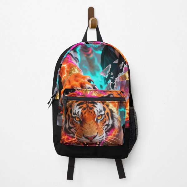 Item preview, Neon Cyber Tiger Bursting Through Dimensional Chaos Inferno designed and sold by gutfeelgraphic.