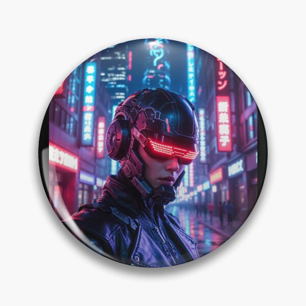 Item preview, Cyberpunk Neon Visor Warrior – Futuristic Helmet in Rainy Tokyo Streets designed and sold by RadaQueen.