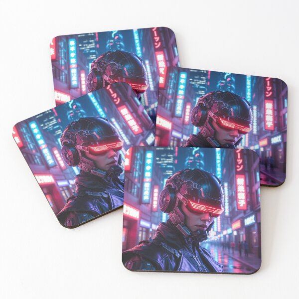 Item preview, Cyberpunk Neon Visor Warrior – Futuristic Helmet in Rainy Tokyo Streets designed and sold by RadaQueen.