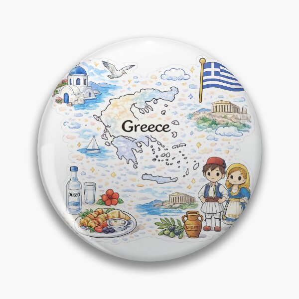 Item preview, Cute Kawaii Greece Map Illustration designed and sold by MIArt Studio.