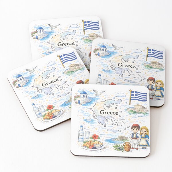 Item preview, Cute Kawaii Greece Map Illustration designed and sold by MIArt Studio.