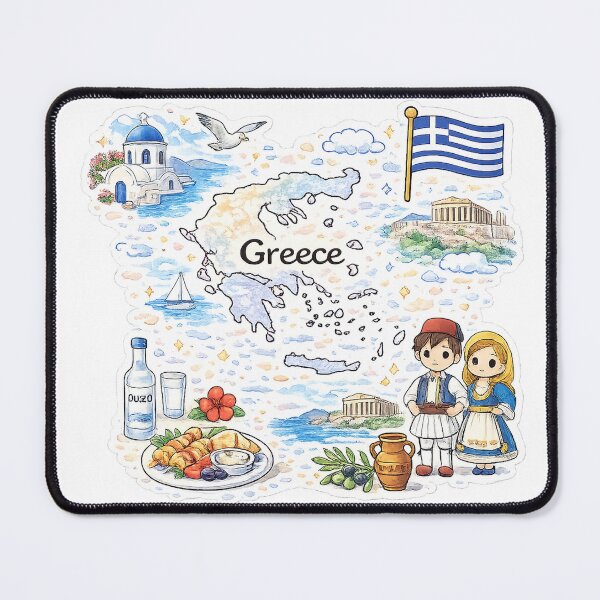 Item preview, Cute Kawaii Greece Map Illustration designed and sold by MIArt Studio.