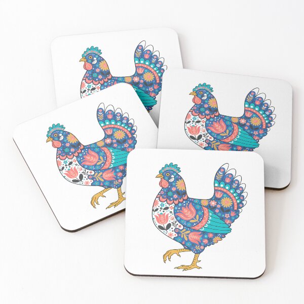 Item preview, Patterned Chicken with Tulips and Daisies – Scandinavian Folk Art by heidiannemorris © designed and sold by FOLK ART FUSION by heidiannemorris.
