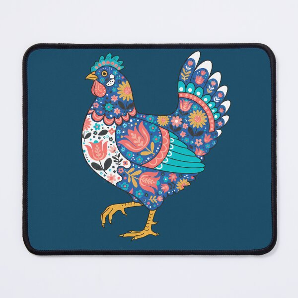 Item preview, Patterned Chicken with Tulips and Daisies – Scandinavian Folk Art by heidiannemorris © designed and sold by FOLK ART FUSION by heidiannemorris.