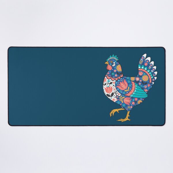 Item preview, Patterned Chicken with Tulips and Daisies – Scandinavian Folk Art by heidiannemorris © designed and sold by FOLK ART FUSION by heidiannemorris.