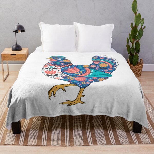 Item preview, Patterned Chicken with Tulips and Daisies – Scandinavian Folk Art by heidiannemorris © designed and sold by FOLK ART FUSION by heidiannemorris.