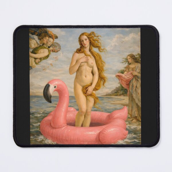 Item preview, The Birth of Beach Party Venus — Inspired by Sandro Botticelli’s “The Birth of Venus” (ca. 1445–1510), who never stood in a flamingo floatie. designed and sold by TheArtsyFrogs.