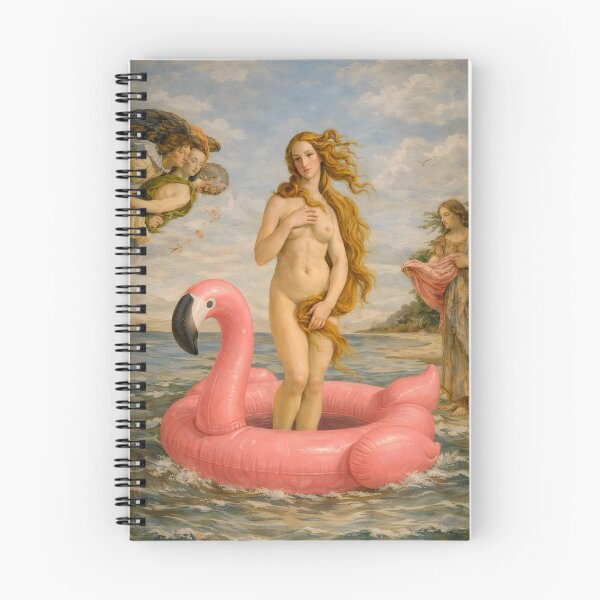 Item preview, The Birth of Beach Party Venus — Inspired by Sandro Botticelli’s “The Birth of Venus” (ca. 1445–1510), who never stood in a flamingo floatie.  designed and sold by TheArtsyFrogs.