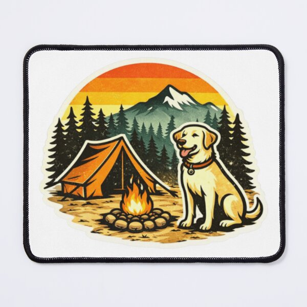 Item preview, Retriever Camping Tent Scene – Mountains Campfire Sunset designed and sold by PawPrintCustom.