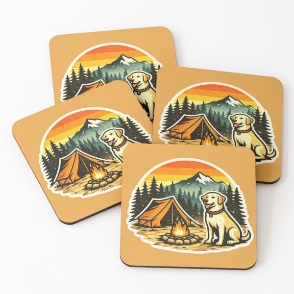 Item preview, Retriever Camping Tent Scene – Mountains Campfire Sunset designed and sold by PawPrintCustom.