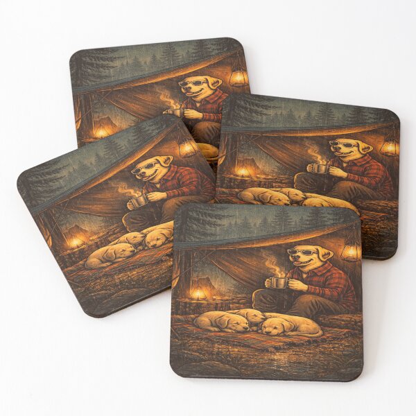 Item preview, Camping Labrador Dad Under Tarp – Cozy Forest Night designed and sold by PawPrintCustom.