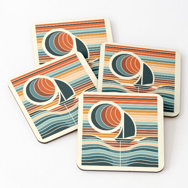 Item preview, Geometric Sailboat at Sunset in Colour Block Stripes designed and sold by InkSmithery.