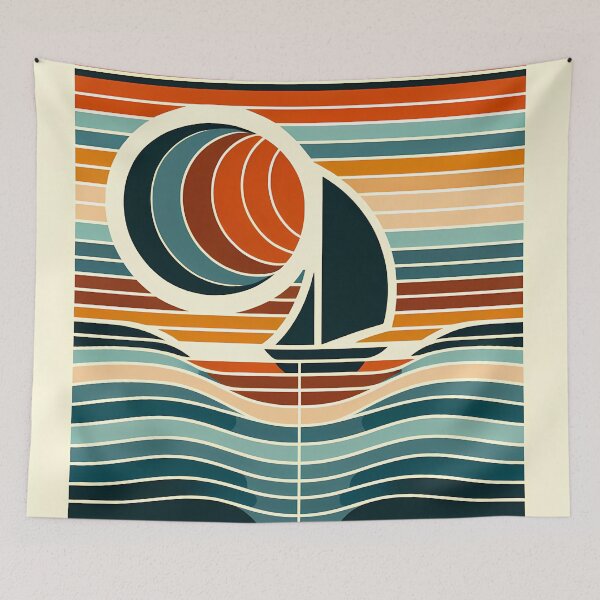 Item preview, Geometric Sailboat at Sunset in Colour Block Stripes designed and sold by InkSmithery.