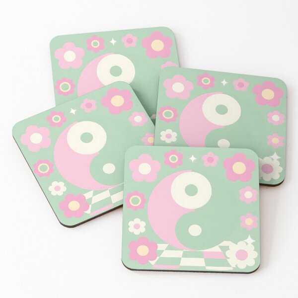 Item preview, Pastel Y2K Yin Yang & Smiling Flowers Pattern designed and sold by Zentavix.