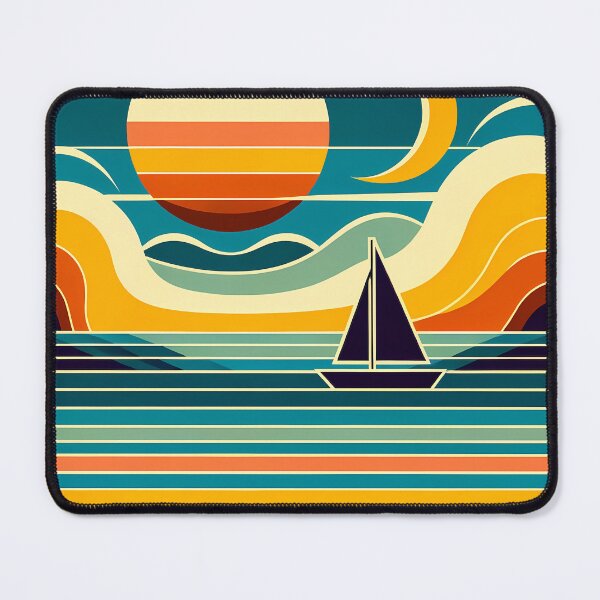 Artikelvorschau, Minimalistisches Segelboot bei Sonnenuntergang mit Mond und Wellen entworfen und verkauft von InkSmithery.