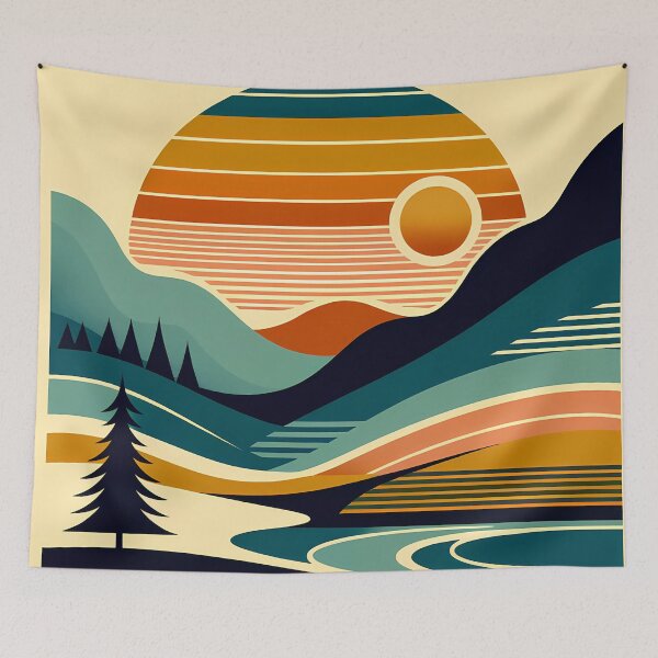 Item preview, Geometric Sun Over Layered Mountains designed and sold by InkSmithery.