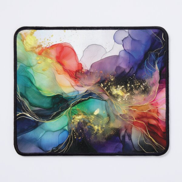 Item preview, Dark Spring, Black VINTAGE Fluid art, rainbow and gold watercolour abstract artwork, multicolour alcohol ink effect, vibrant colorful spring painting designed and sold by navitalidesign.