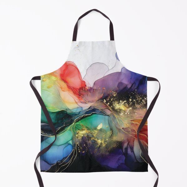 Item preview, Dark Spring, Black VINTAGE Fluid art, rainbow and gold watercolour abstract artwork, multicolour alcohol ink effect, vibrant colorful spring painting  designed and sold by navitalidesign.
