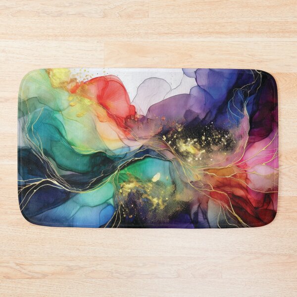 Item preview, Dark Spring, Black VINTAGE Fluid art, rainbow and gold watercolour abstract artwork, multicolour alcohol ink effect, vibrant colorful spring painting  designed and sold by navitalidesign.