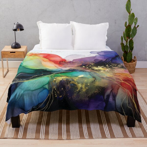 Item preview, Dark Spring, Black VINTAGE Fluid art, rainbow and gold watercolour abstract artwork, multicolour alcohol ink effect, vibrant colorful spring painting  designed and sold by navitalidesign.
