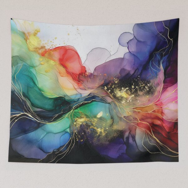 Item preview, Dark Spring, Black VINTAGE Fluid art, rainbow and gold watercolour abstract artwork, multicolour alcohol ink effect, vibrant colorful spring painting  designed and sold by navitalidesign.