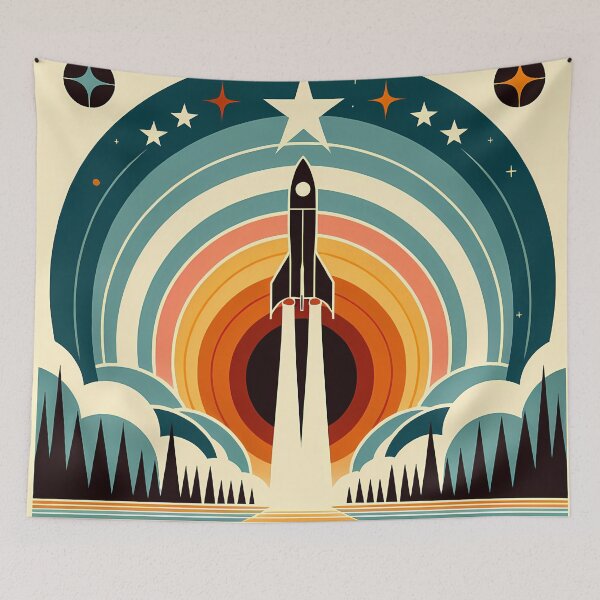 Item preview, Retro Rocket Launch Geometric Space Scene designed and sold by InkSmithery.