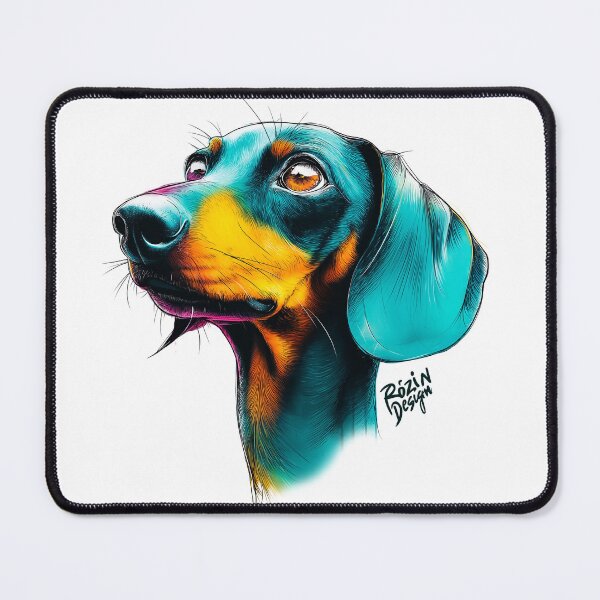 Item preview, Dachshund Portrait – Turquoise & Orange Ink Splash Line Art designed and sold by Rozin-Design.