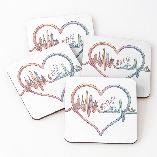 Item preview, Heartbeat of the World – Travel Skyline Music Ocean Line Art designed and sold by YK SHOP.