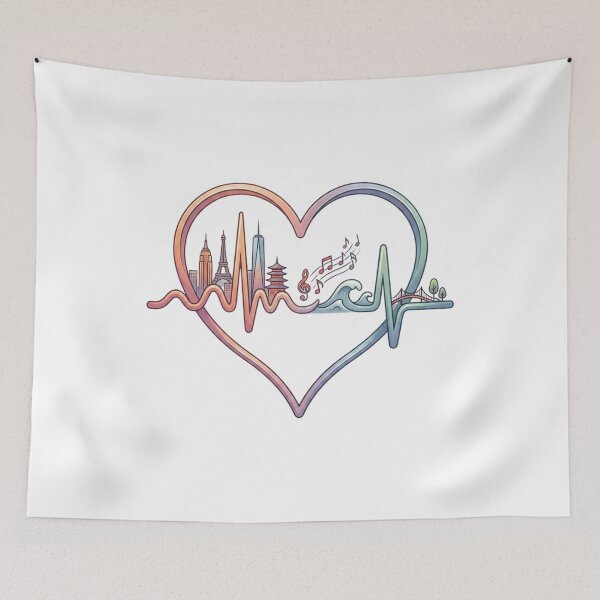 Item preview, Heartbeat of the World – Travel Skyline Music Ocean Line Art designed and sold by YK SHOP.