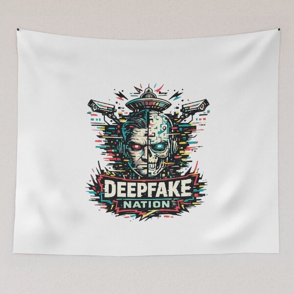 Item preview, Deepfake Nation AI Surveillance Cyberpunk  designed and sold by The Junto Shop.