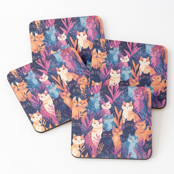 Item preview, Vibrant Jungle Cats Pattern, Colourful Botanical Feline Illustration designed and sold by JawKneeArt.