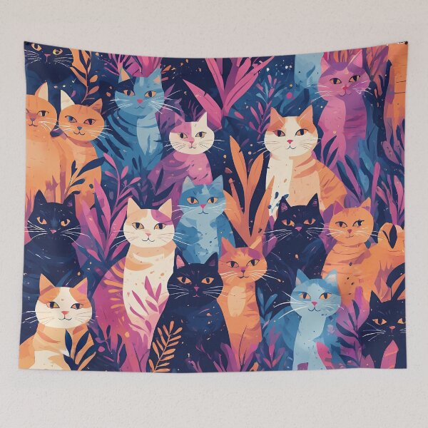 Item preview, Vibrant Jungle Cats Pattern, Colourful Botanical Feline Illustration designed and sold by JawKneeArt.