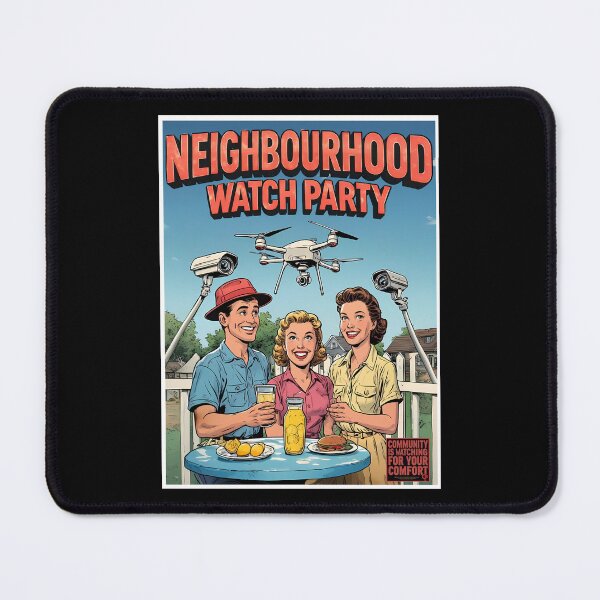 Item preview, Neighbourhood Watch Party Poster, Vintage Comic Style Drone Surveillance Artwork designed and sold by JawKneeArt.
