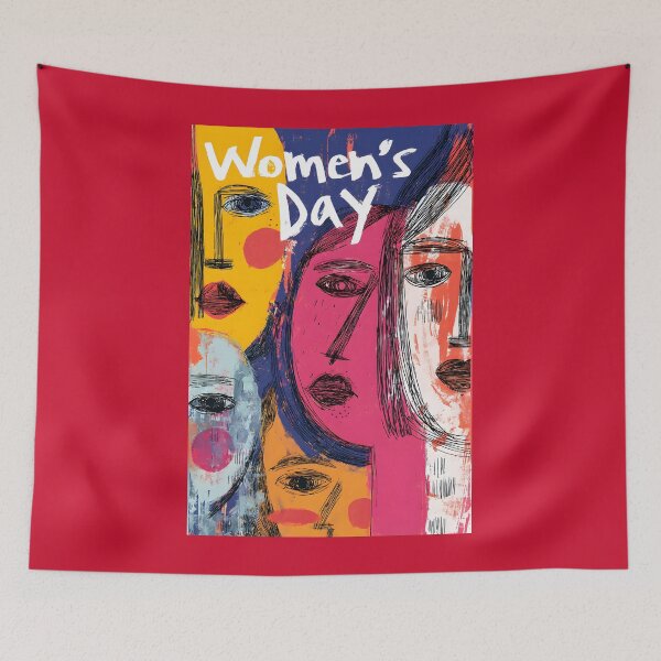 Item preview, Women's Day Vivid Abstract Faces with Bold Lines and Dynamic Contrasting Color Background designed and sold by OlfactoART Studio.