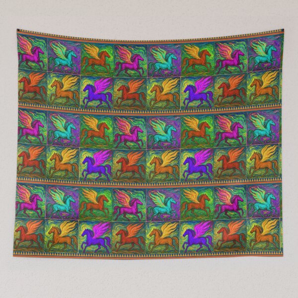 Item preview, Pegasus, colorful Fire Horse with wings  on fire, expressive pattern designed and sold by Mevissart.