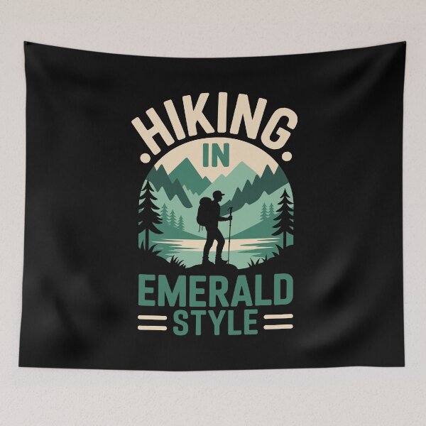 Item preview, Hiking in Emerald Style - Mountain Adventure Nature Silhouette Design designed and sold by NaturEdeN.