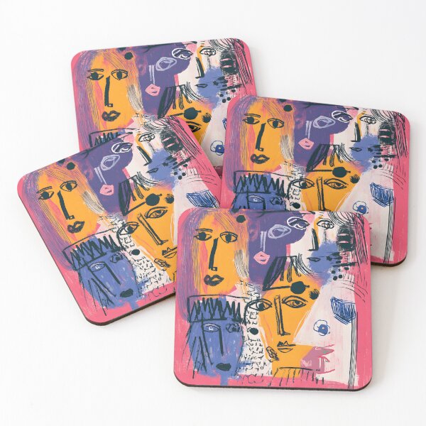 Item preview, Women's Day Abstract Faces in Bold Colors and Expressive Lines with Vibrant Pink Background designed and sold by OlfactoART Studio.