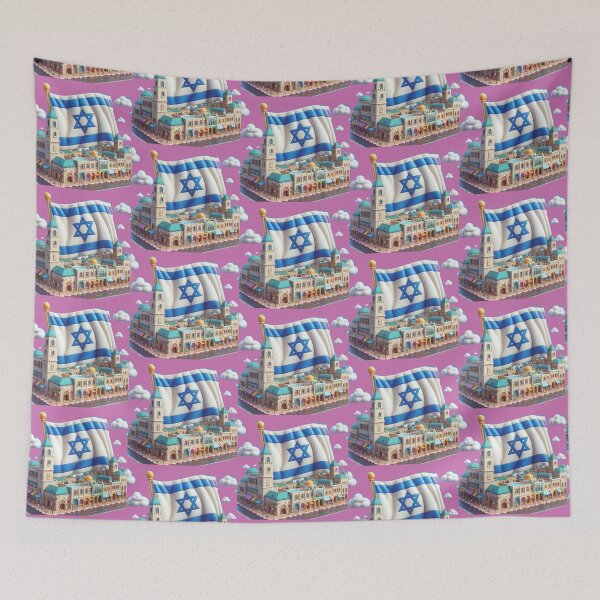 Item preview, Israel Landmark Panorama – Large Israeli Flag 3D Cute Label  designed and sold by PaintMeWorld.