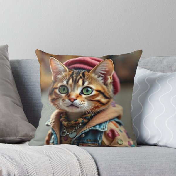 Item preview, "Stylish Cat in Beret – Whimsical Anthropomorphic Feline Fashion" designed and sold by Dogandesighn.