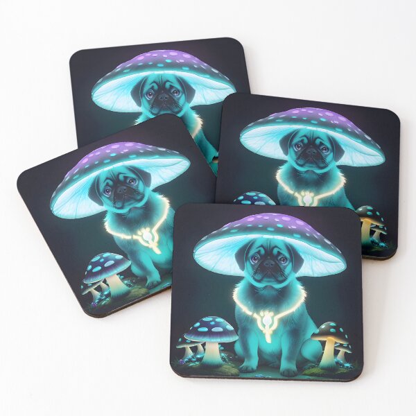 Item preview,  Moonlit Pug — Teal Glowing Mushroom Fantasy Art designed and sold by CanineCourier.