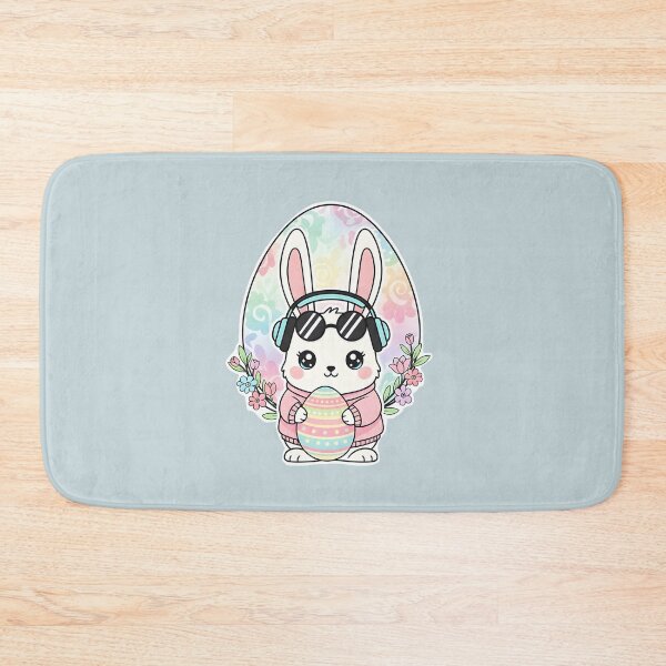 Item preview, Kawaii Easter Bunny DJ With Headphones And Flowers designed and sold by Dakson Design - Fantasy Art.