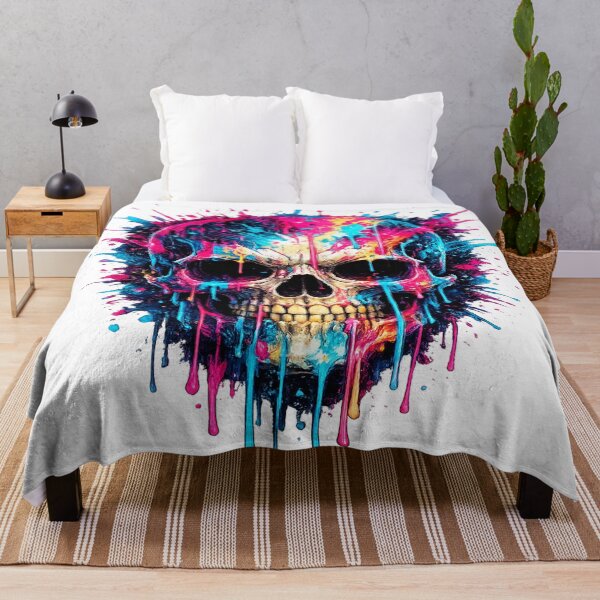Item preview, Colorful Graffiti Skull With Neon Splatter Design/Bold Street Style Skull Paint Drip Artwork/ designed and sold by ImagineYourART ⭐️⭐️⭐️⭐️⭐️.