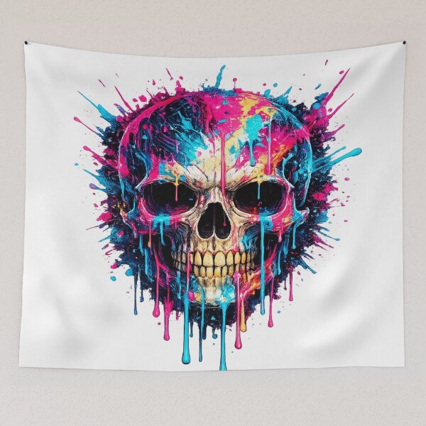Item preview, Colorful Graffiti Skull With Neon Splatter Design/Bold Street Style Skull Paint Drip Artwork/ designed and sold by ImagineYourART ⭐️⭐️⭐️⭐️⭐️.