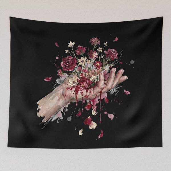 Item preview, Bleeding Garden Hand Art - Dark Floral Oil Painting designed and sold by Mora Atelier Designs.