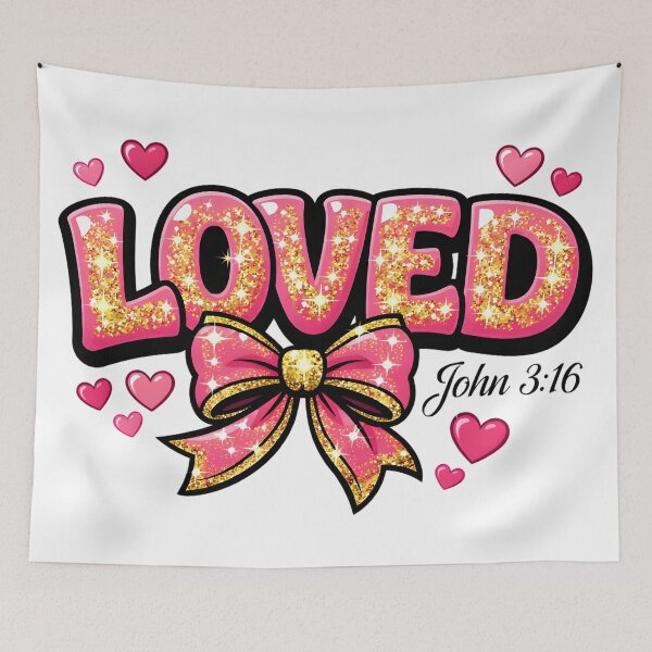 Item preview, Loved – John 3:16 Pink Glitter Bow Christian Coquette Design designed and sold by Luvahawb.