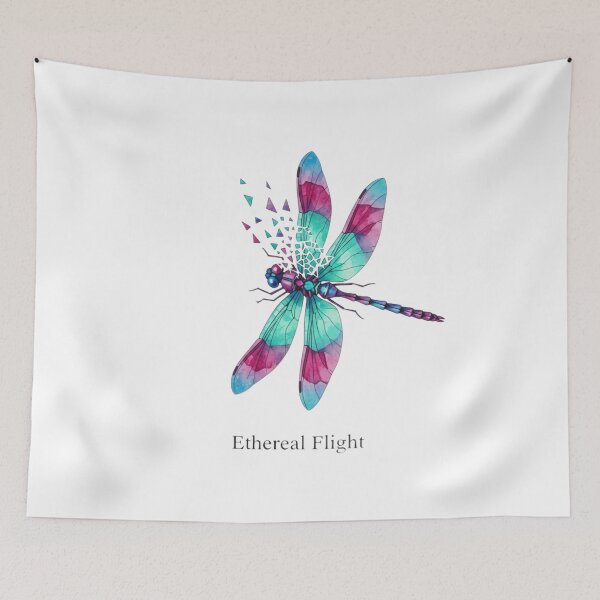 Item preview, "Dynamic Abstract Dragonfly: Diagonally Poised Iridescent Wings with 'Ethereal Flight' Quote" designed and sold by Blue Bird  Designs.