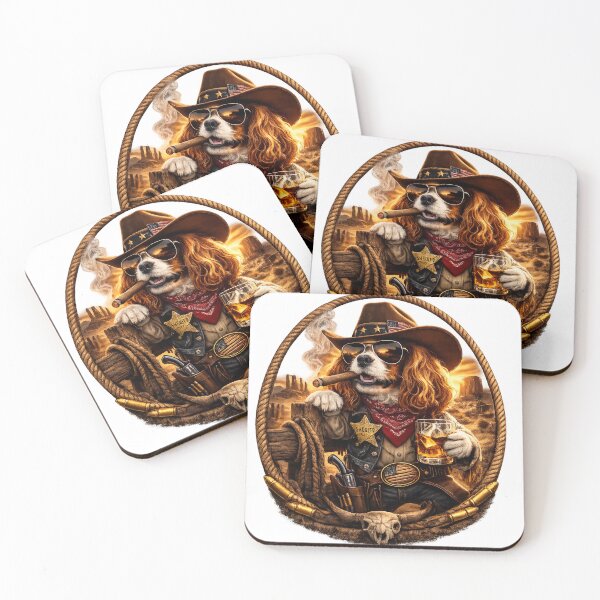 Item preview, Cool Cowboy Cavalier King Charles Spaniel Sheriff Art designed and sold by PavelskiArt.